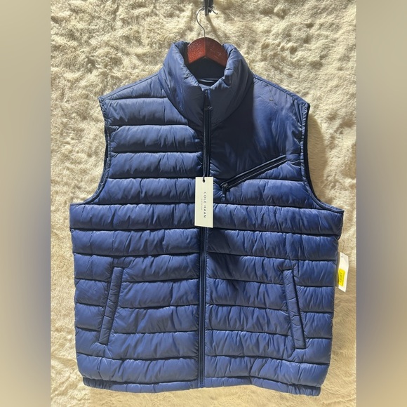 Cole Haan Signature Mens Puffer, Quilted Vest, Navy Blue Large - Picture 7 of 16